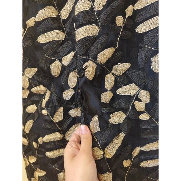 RTR Sz 4 Shoshanna Valerie Black Gold Leaf Strapless Bow Waist Midi Dress - Picture 6 of 9